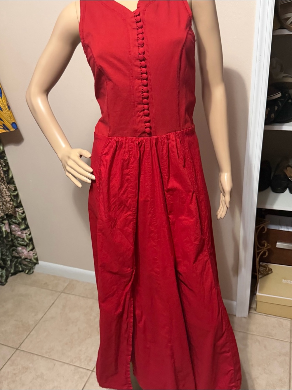 Style Works Sleeveless Red Button-Front Maxi Dress